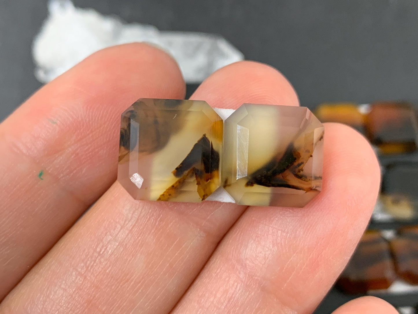 Faceted Montana Agate square 12mm cabochon - Buy by pair