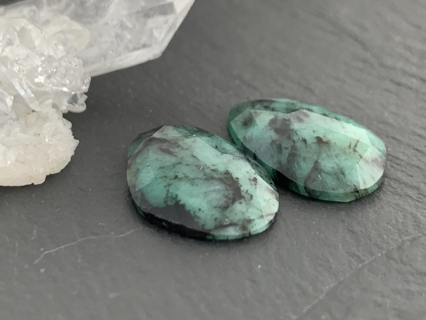 Faceted Emerald Pair 13x19x3mm cabochon