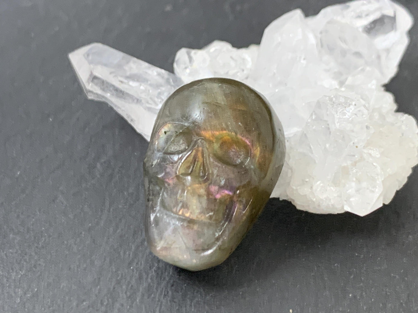 Labradorite Skull Cabochon 15x21mm - Natural Green Flat Back Gemstone
