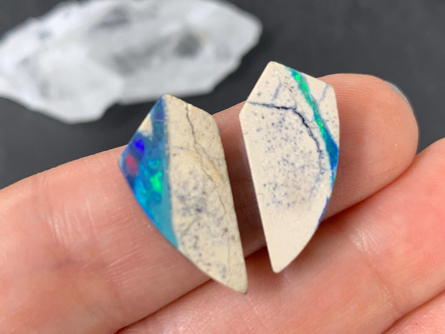 Australian Opal doublet 8x21x3mm pair of cabochons