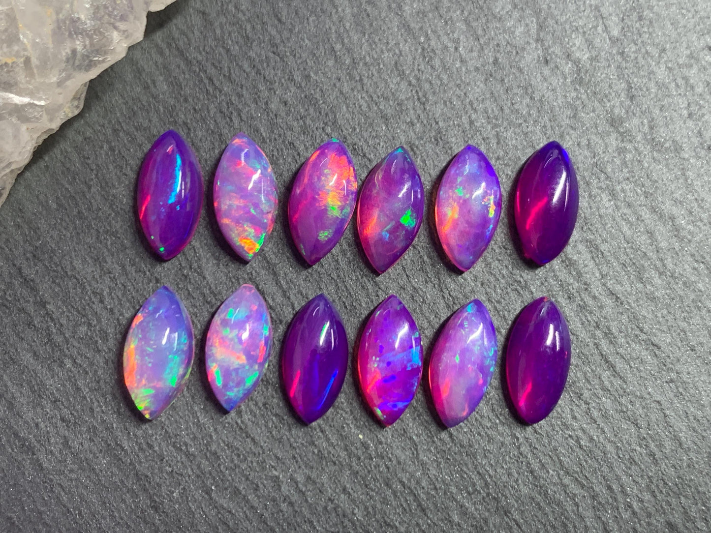 Ethiopian Opal marquise 5x10mm cabochon - Natural Opal smoked to purple color