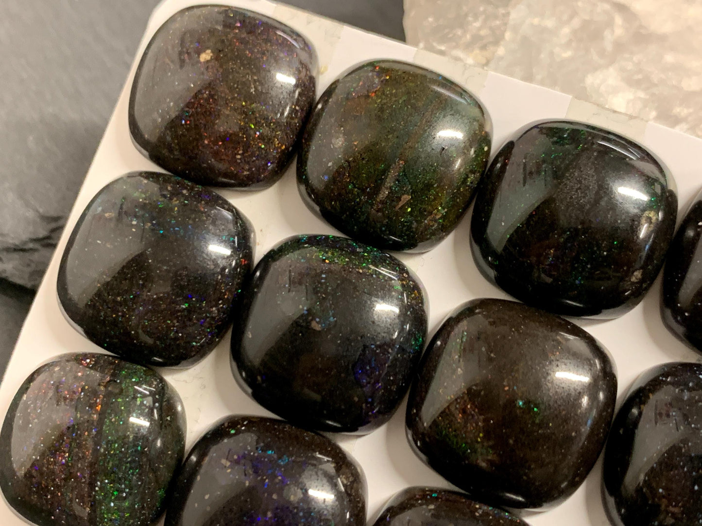 Black Andamooka Opal square 20mm cabochon - Matrix Australian Opal