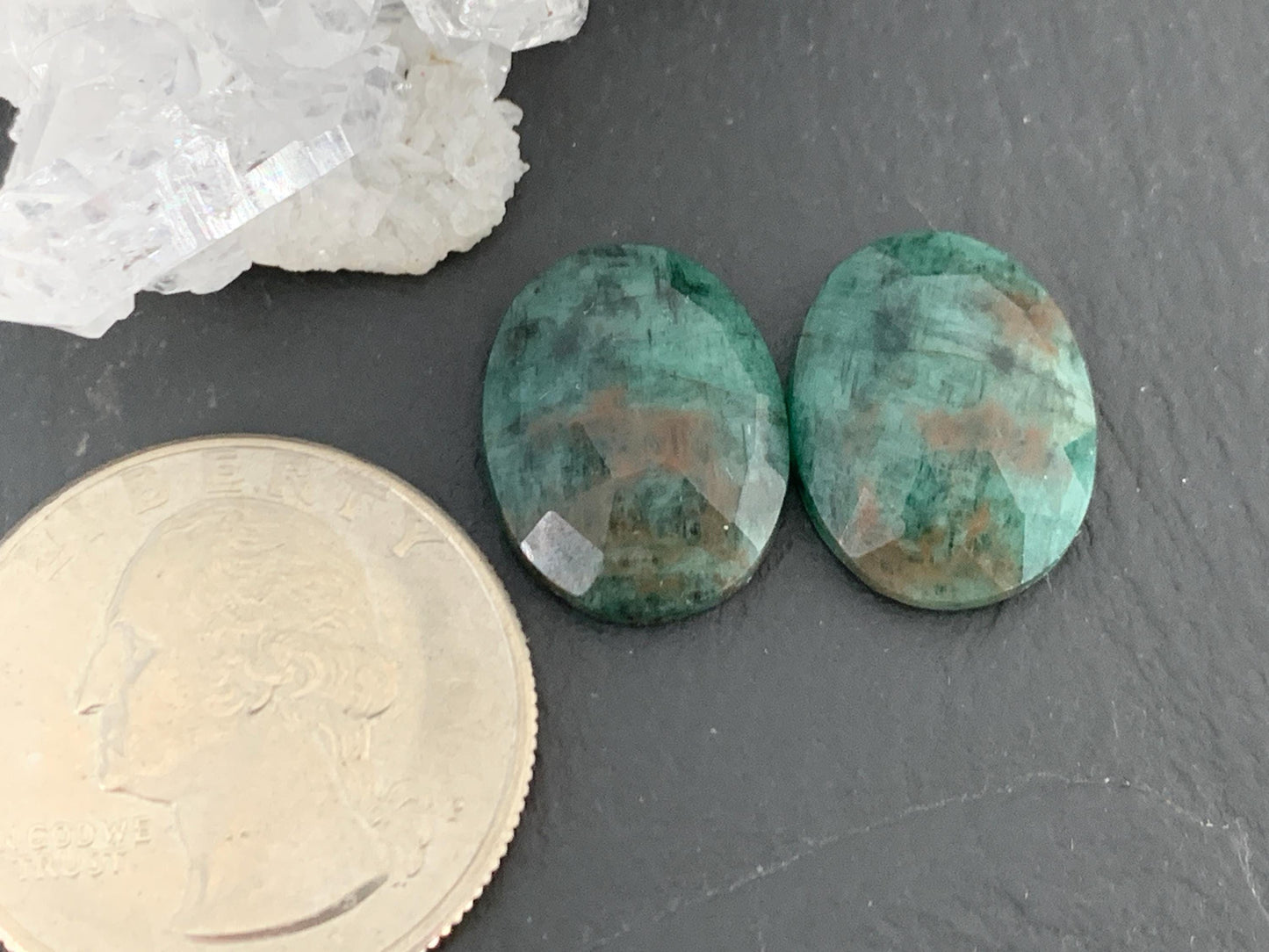 Faceted Emerald Pair 13x16x4mm cabochon