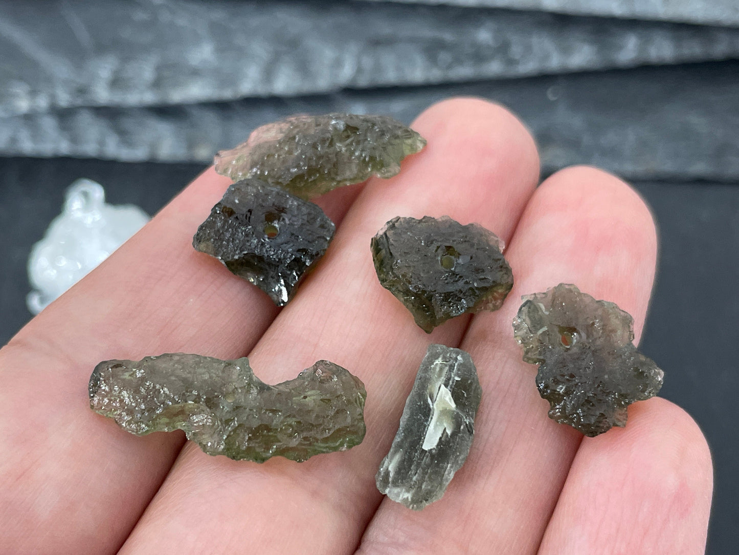 Raw Moldavite beads 12-23mm long - of of 6 beads