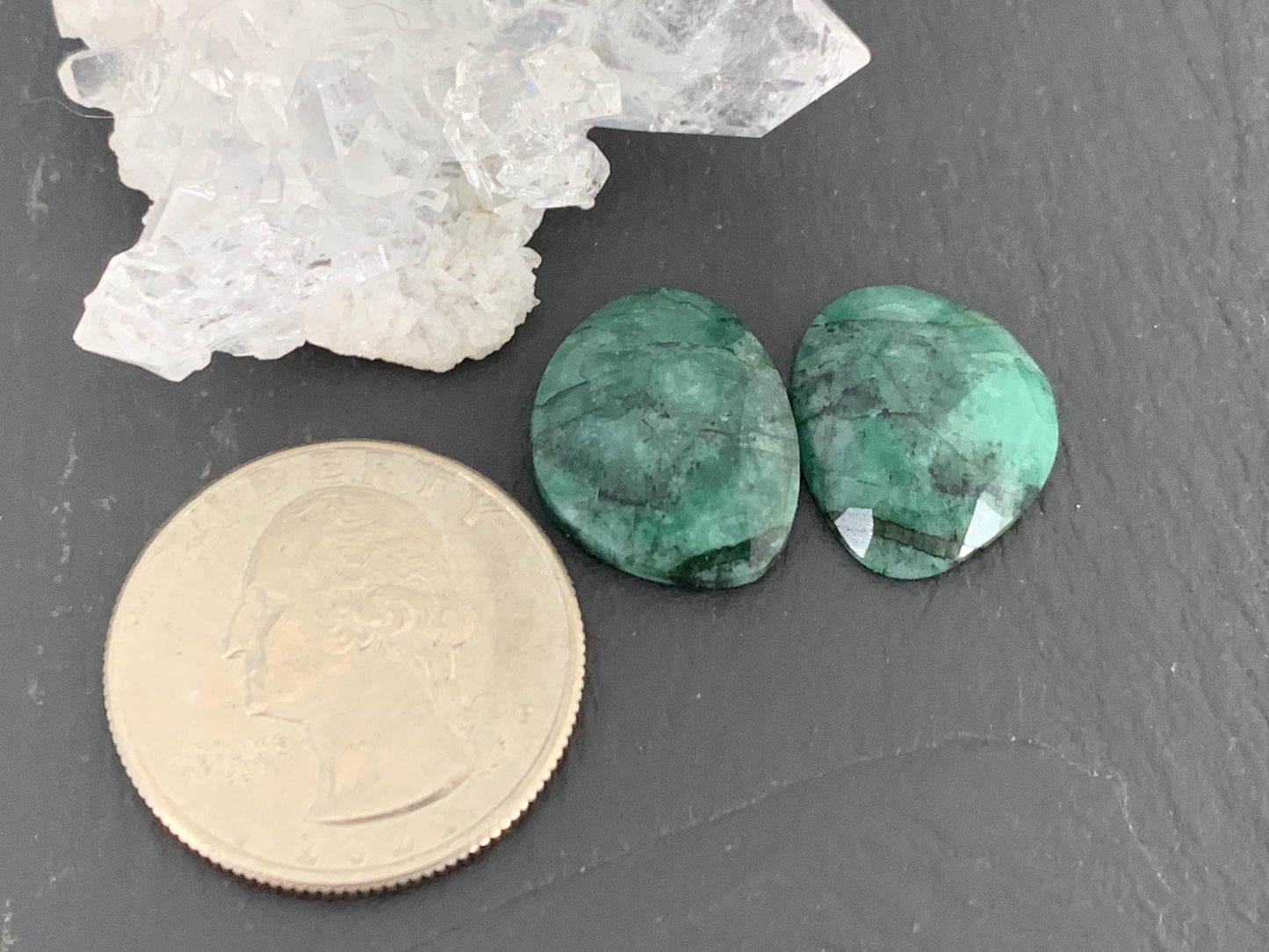 Faceted Emerald Pair 14x17x4mm cabochon