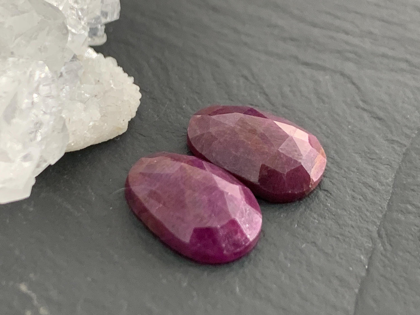 Faceted Ruby pair 8x13x3.5mm cabochon