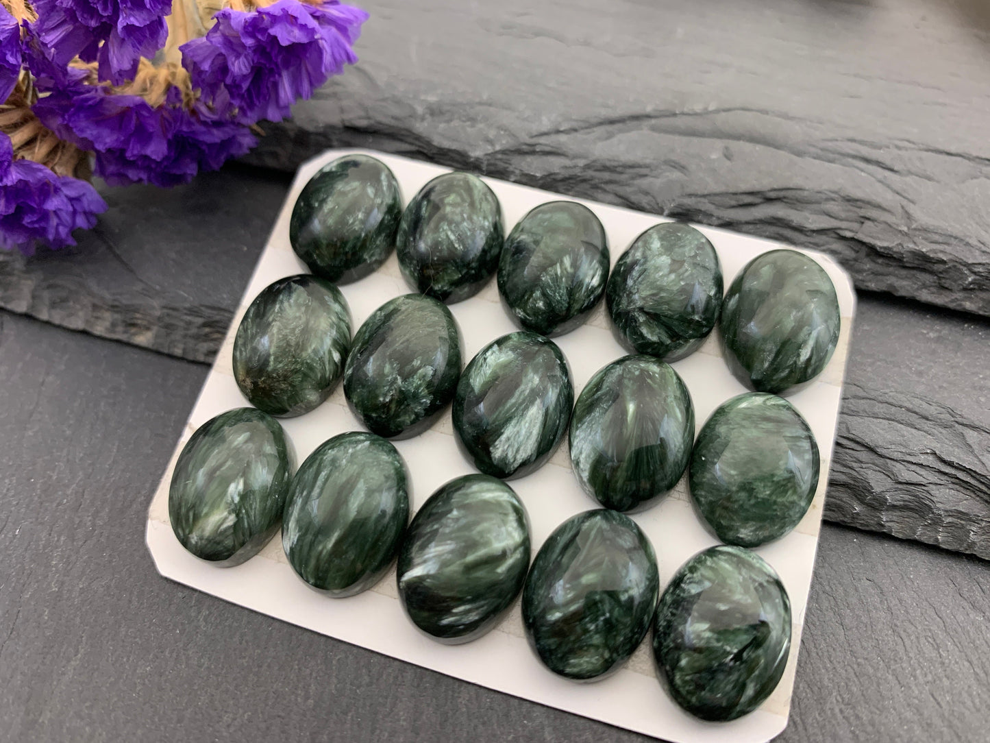 Seraphinite oval 12x16mm Cabochon - Calibrated Cabochons