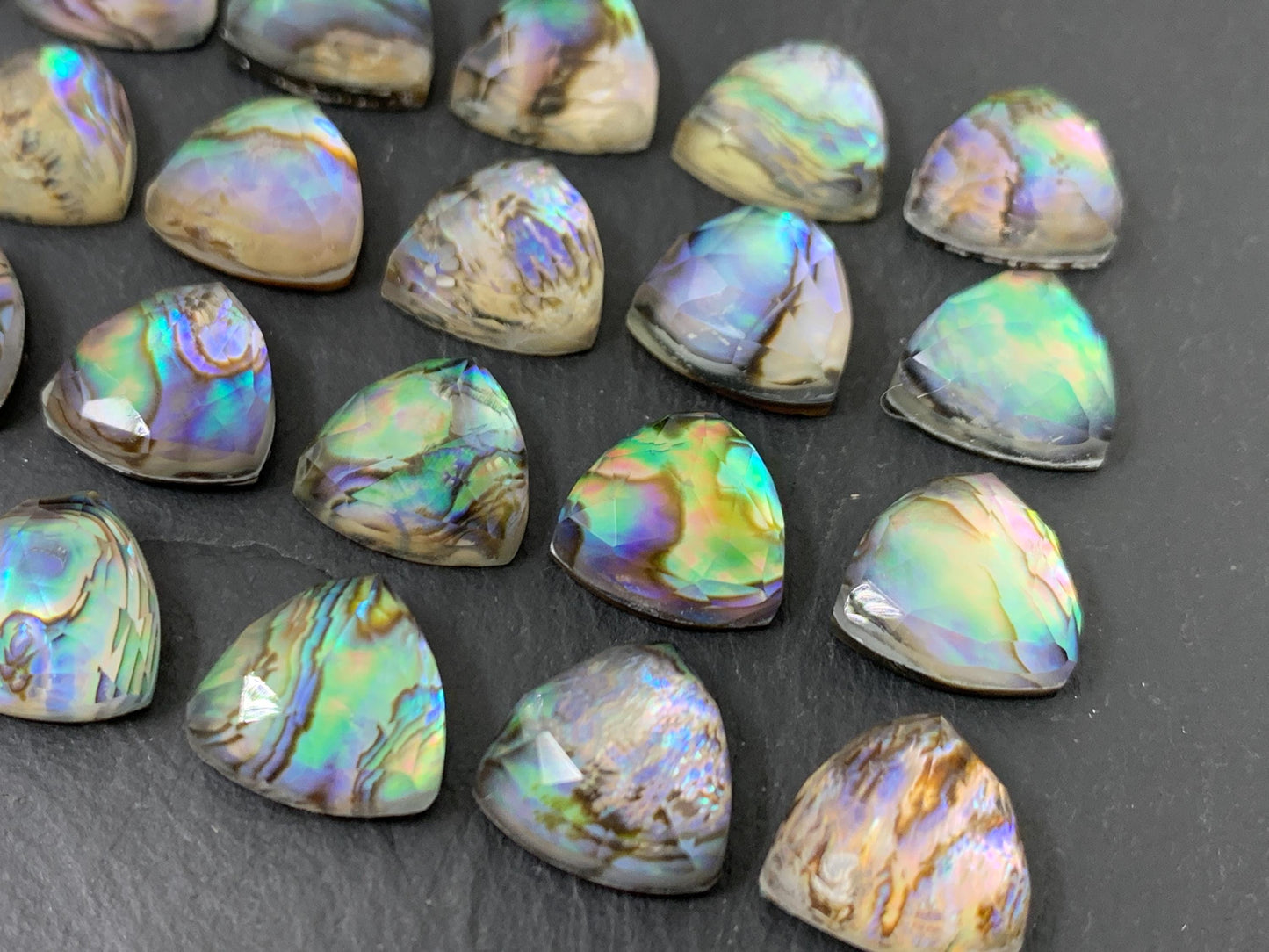 Faceted Abalone triangle 12mm doublet cabochon