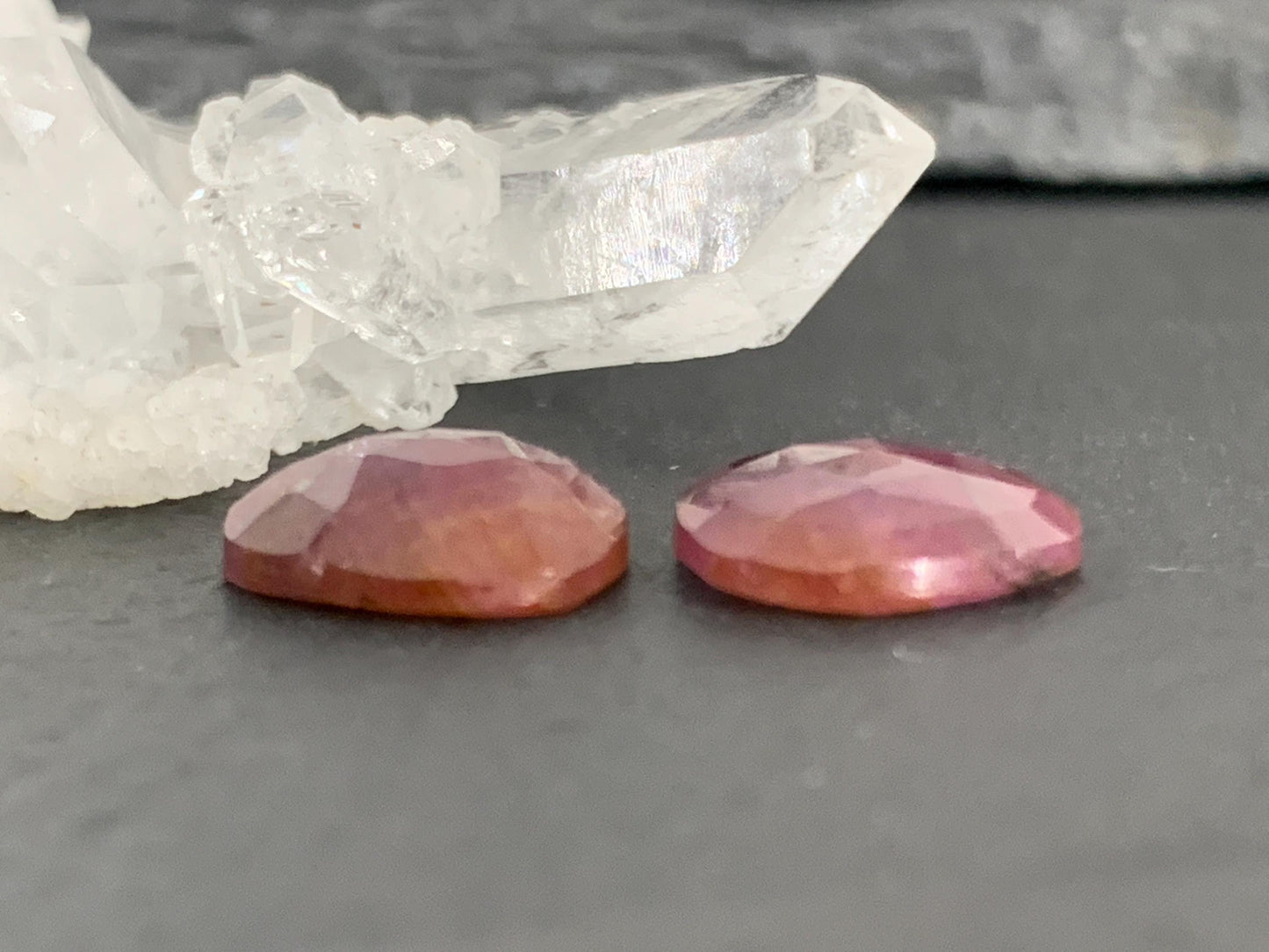 Faceted Ruby pair 11x11x3mm cabochon