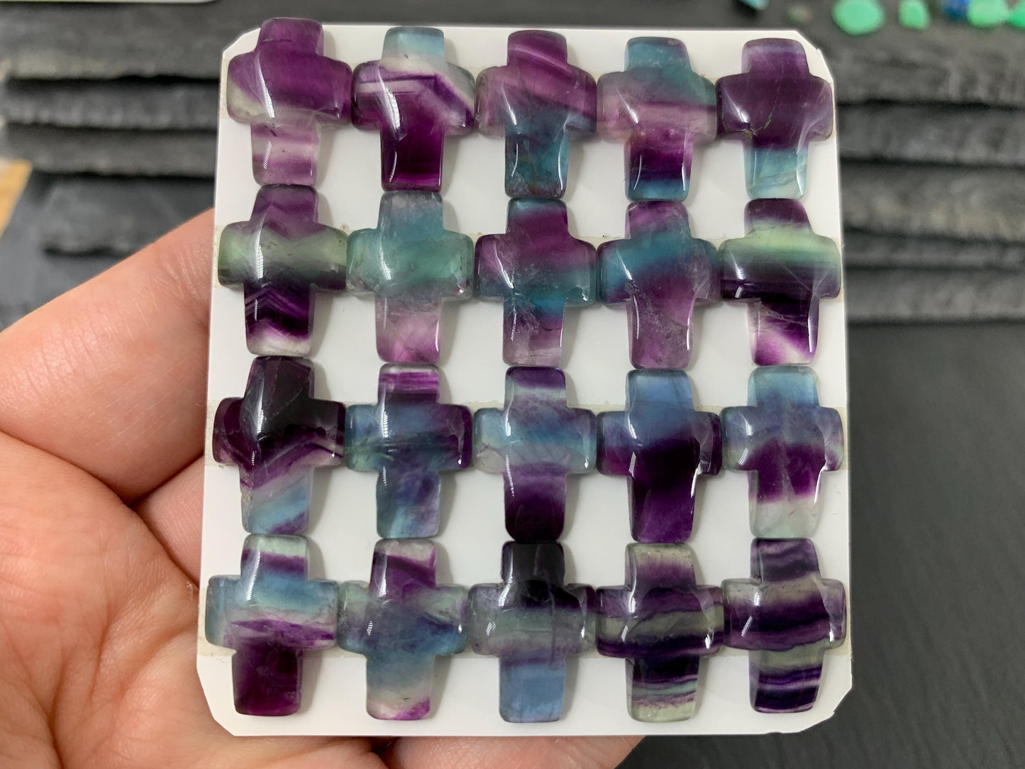 Cross Green Fluorite 12x16mm cabochon - Calibrated cabochons