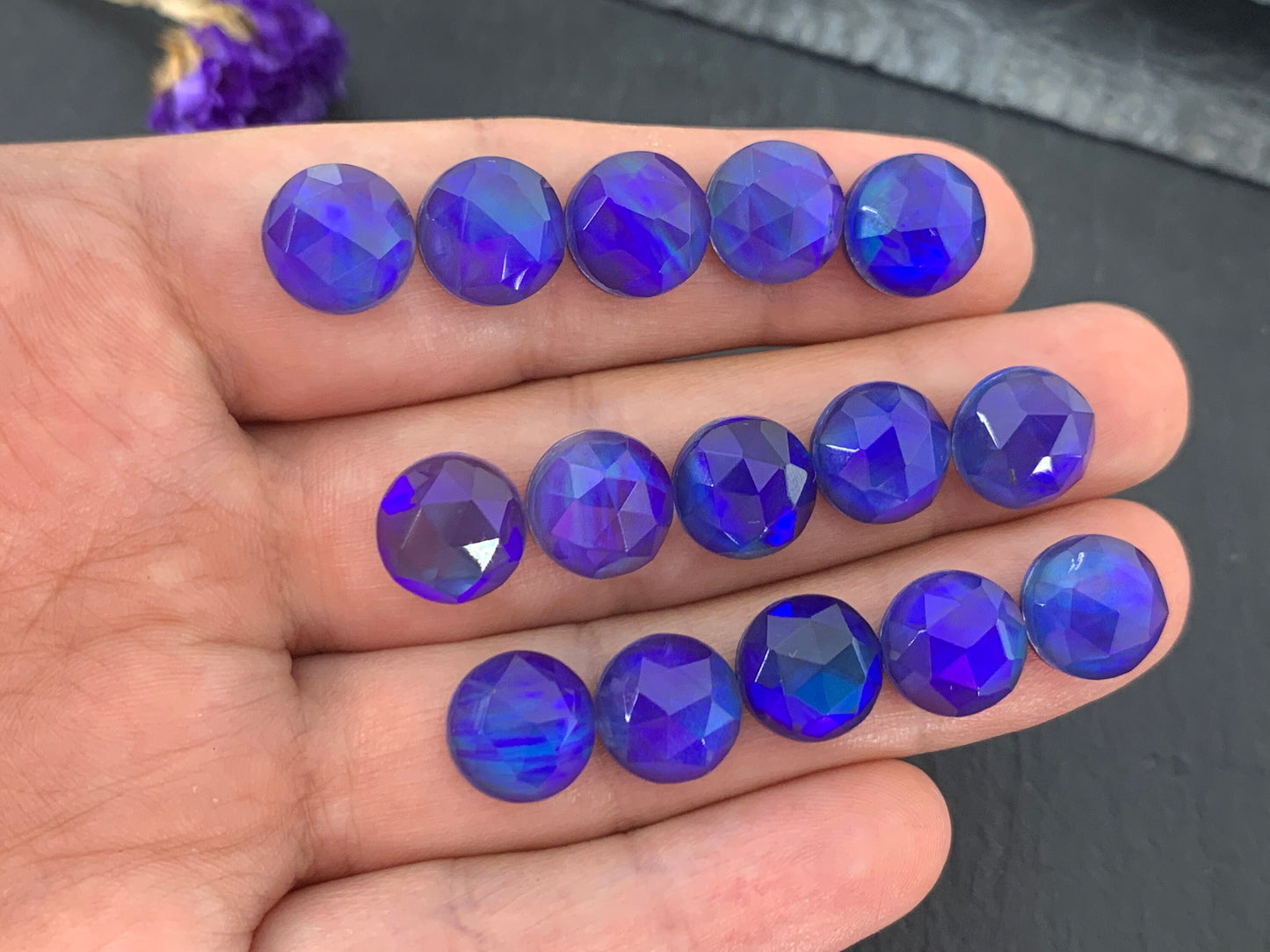 Faceted Aurora Opal round 10mm cabochon - Doublet cabochons