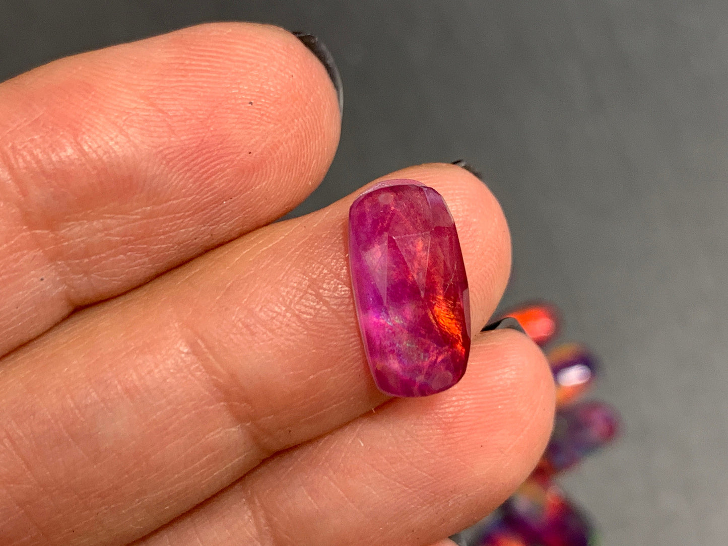 Faceted Aurora Opal rectangle 7x14mm cabochon - Doublet cabochons