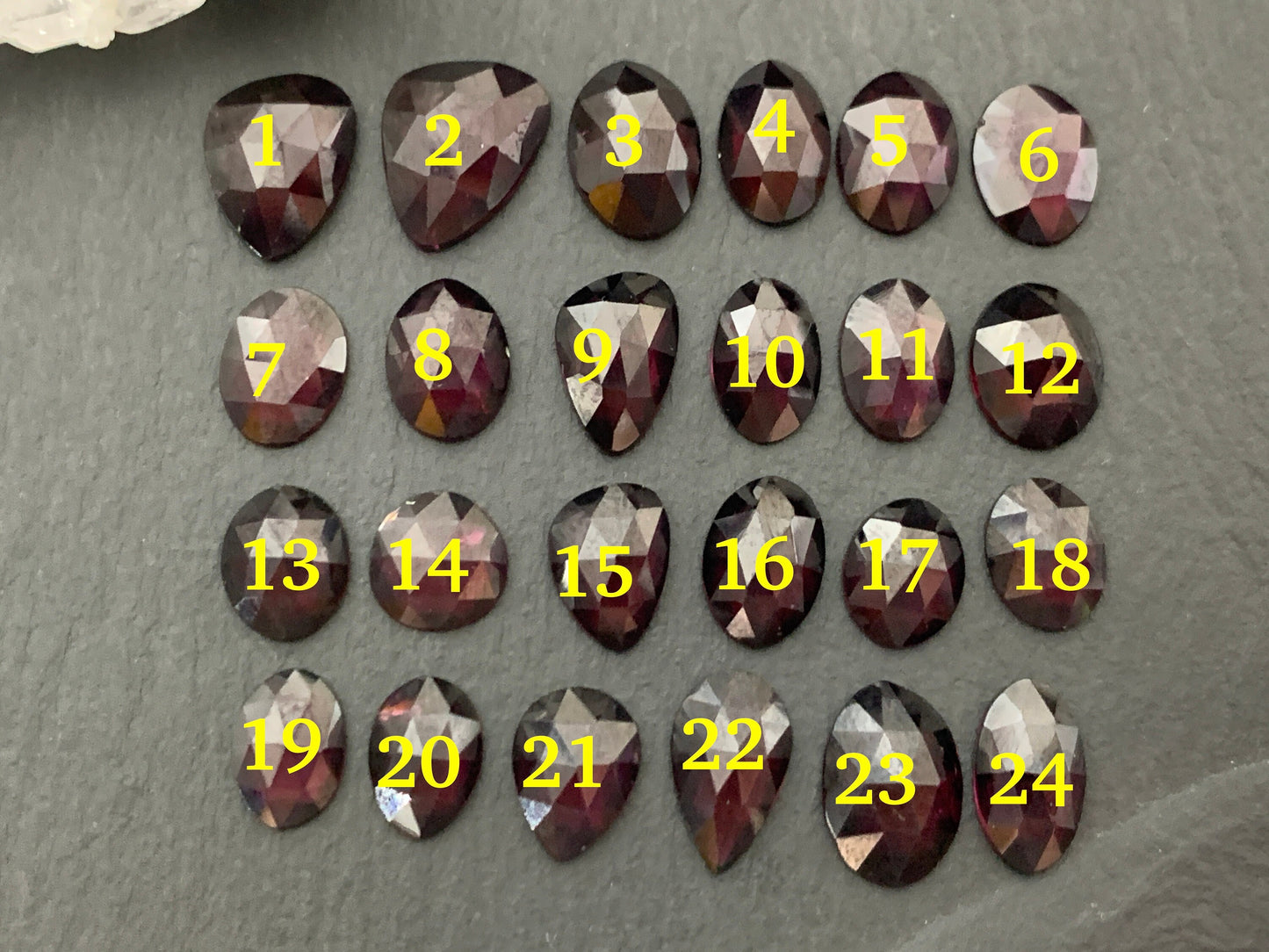 Faceted Rhodolite Garnet 8-12mm long cabochon