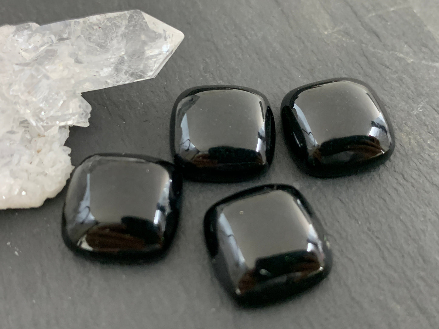 Black Tektite square cushion 14mm cabochon - Calibrated cabochons