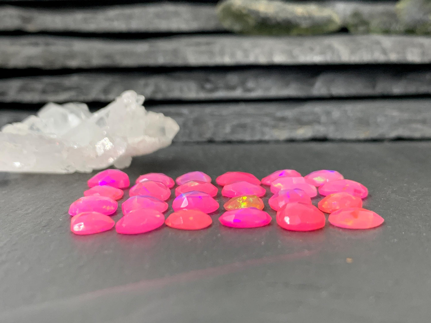 Faceted pink Ethiopian Opal 7-8mm long cabochon - free form shape