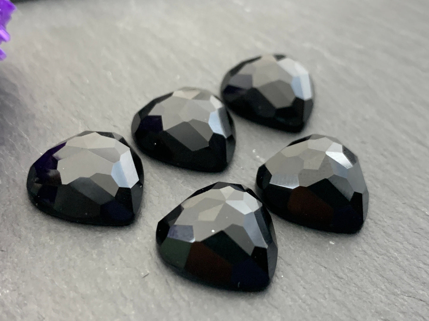 Faceted Black Agate Heart 15mm Cabochon