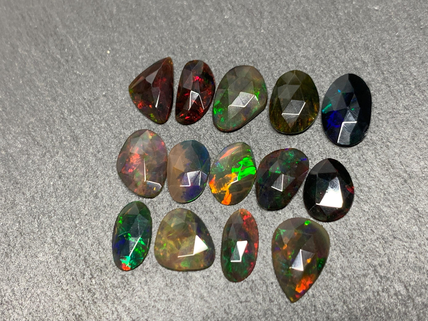 Faceted Black Ethiopian Opal 9-12mm long cabochon