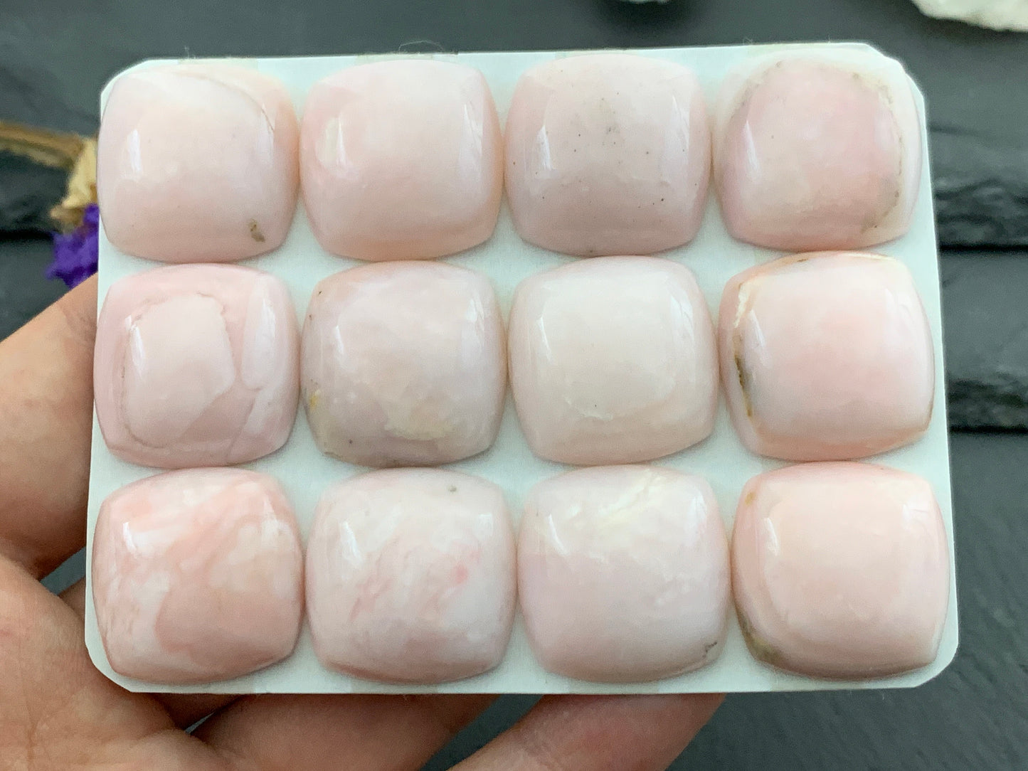 Pink Opal square cushion 20mm cabochon - Calibrated cabochons
