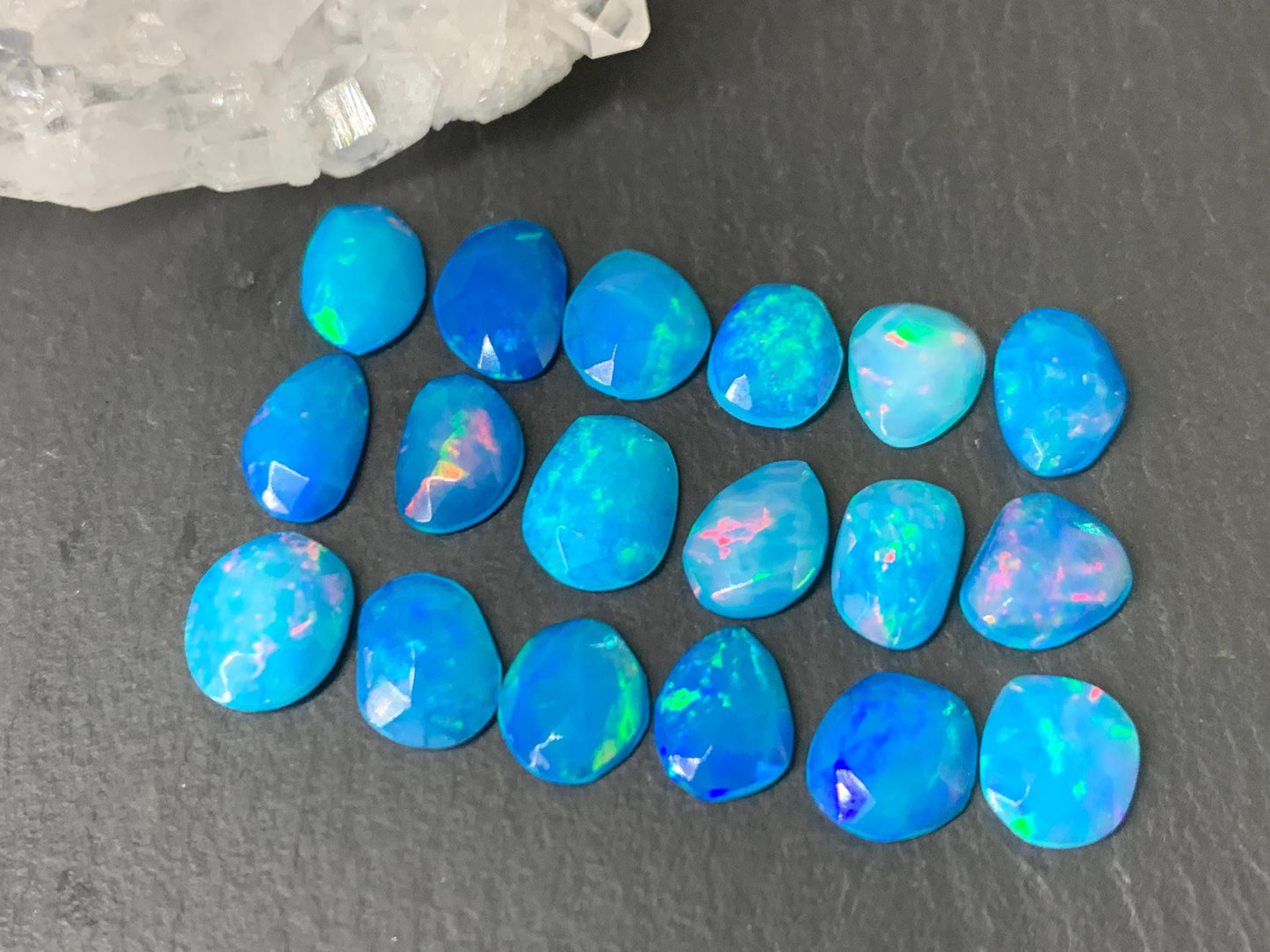 Faceted Blue Ethiopian Opal 8-9mm long cabochon