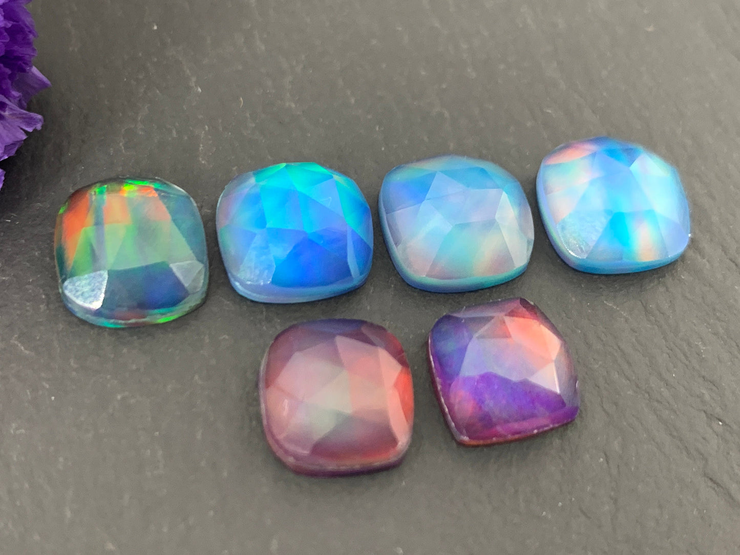 Faceted Aurora Opal square cabochon - Doublet cabochon