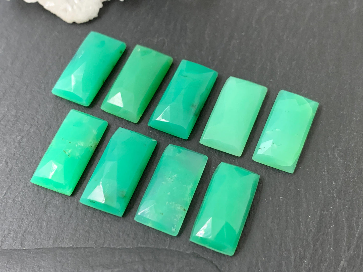 Faceted Chrysoprase rectangle 8x16mm cabochon