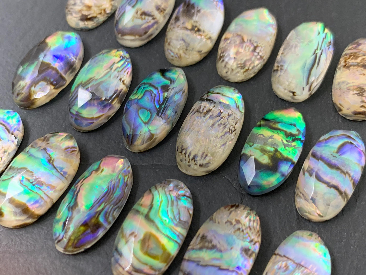 Faceted Abalone oval 10x20mm doublet cabochon
