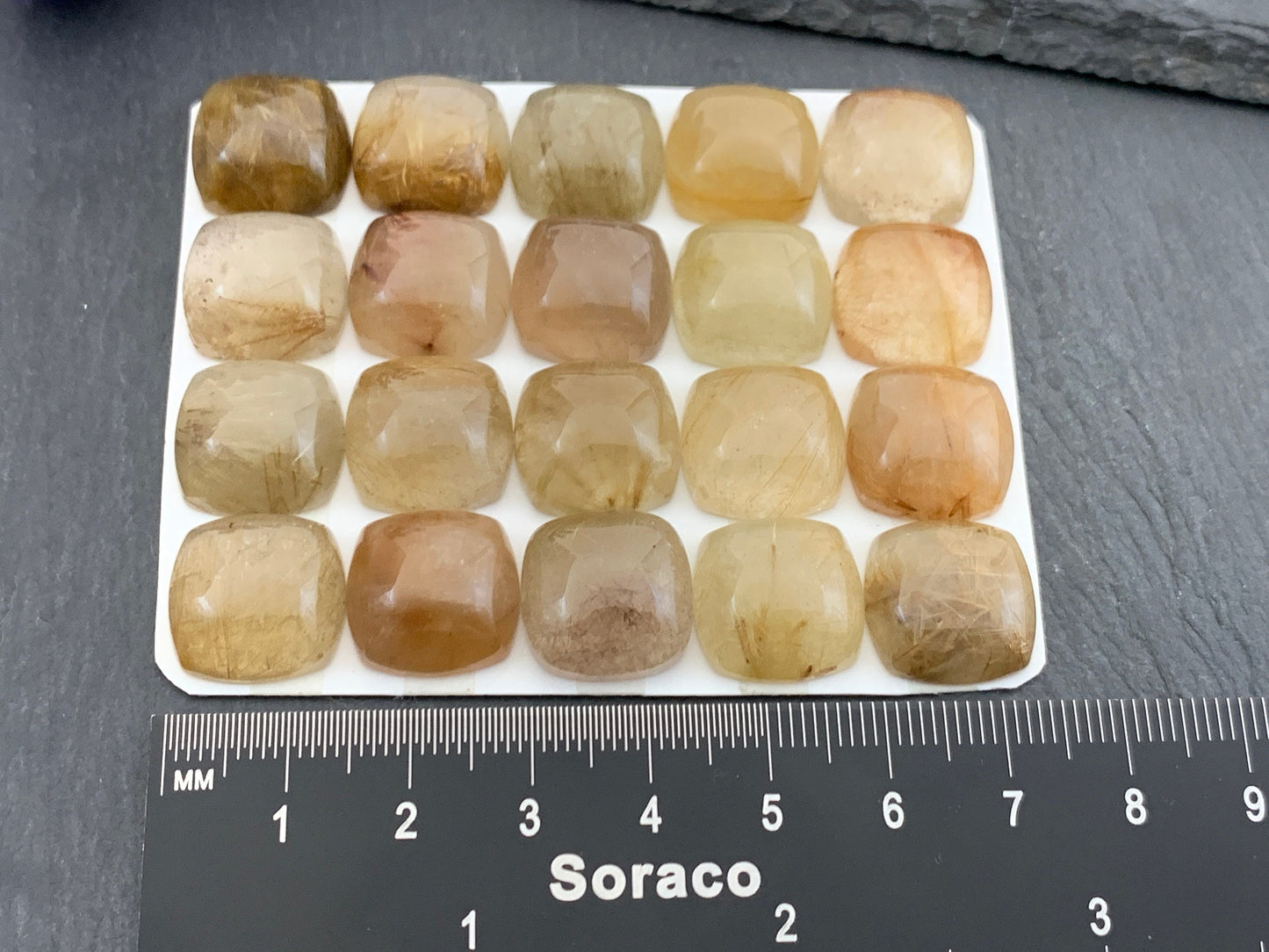 Rutilated Quartz square 15mm cabochon - Calibrated cabochons