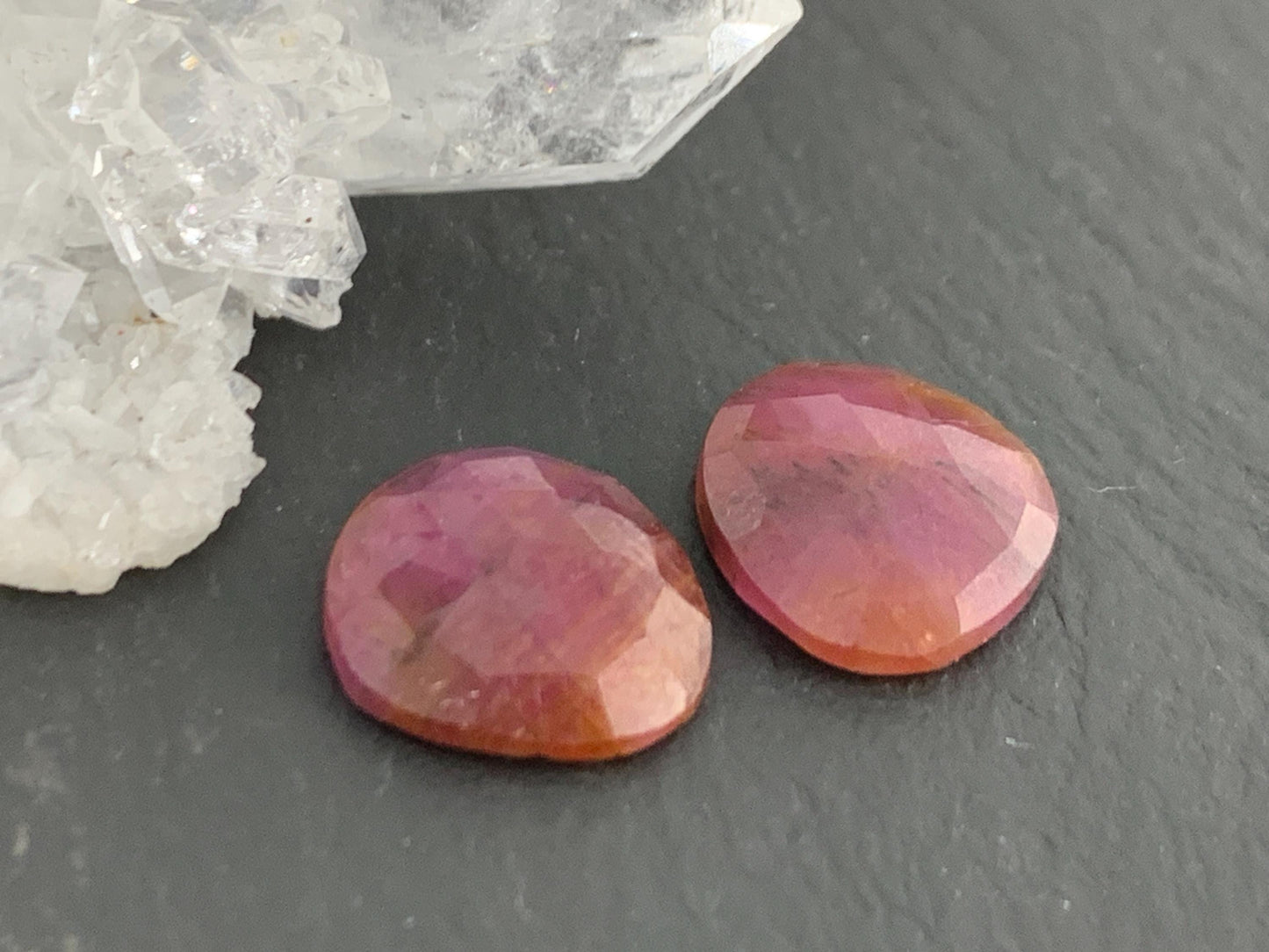 Faceted Ruby pair 11x11x3mm cabochon
