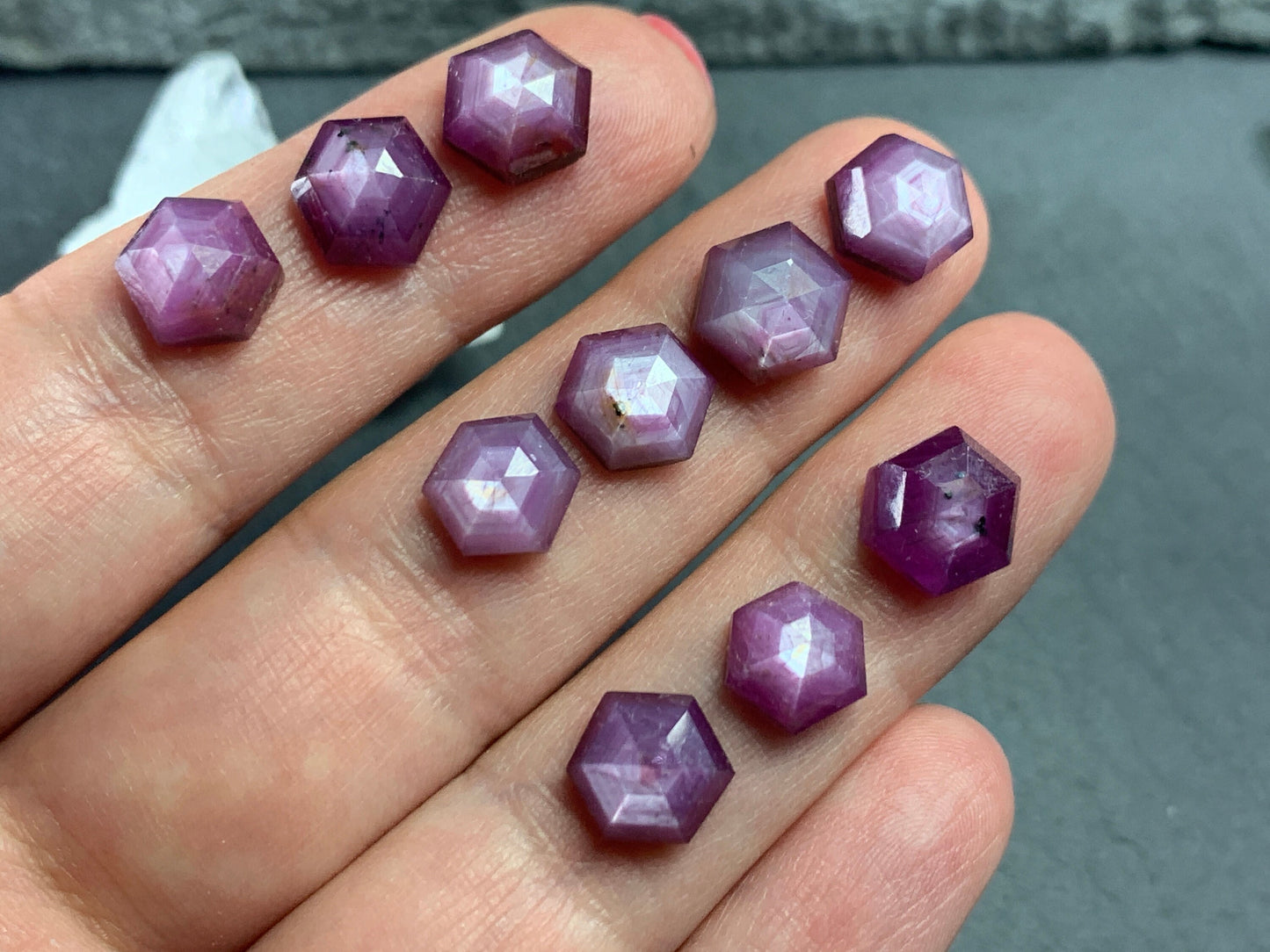 Faceted Silky Star Sapphire hexagon 8mm cabochon