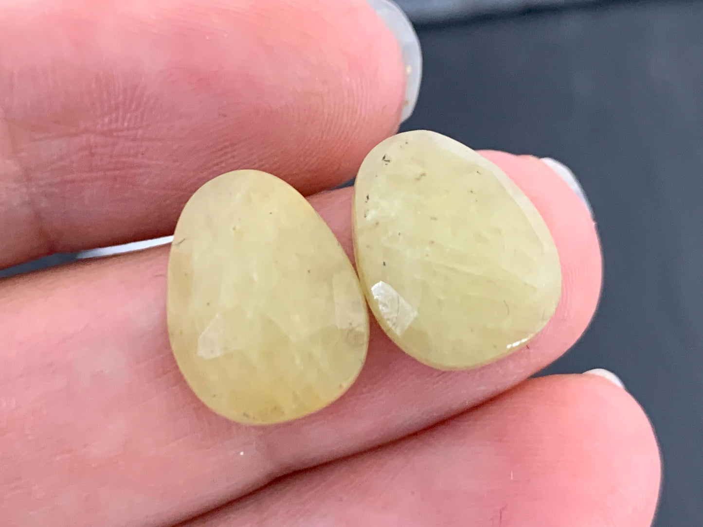 Faceted Yellow Sapphire pair 11x14x3.5mm cabochon