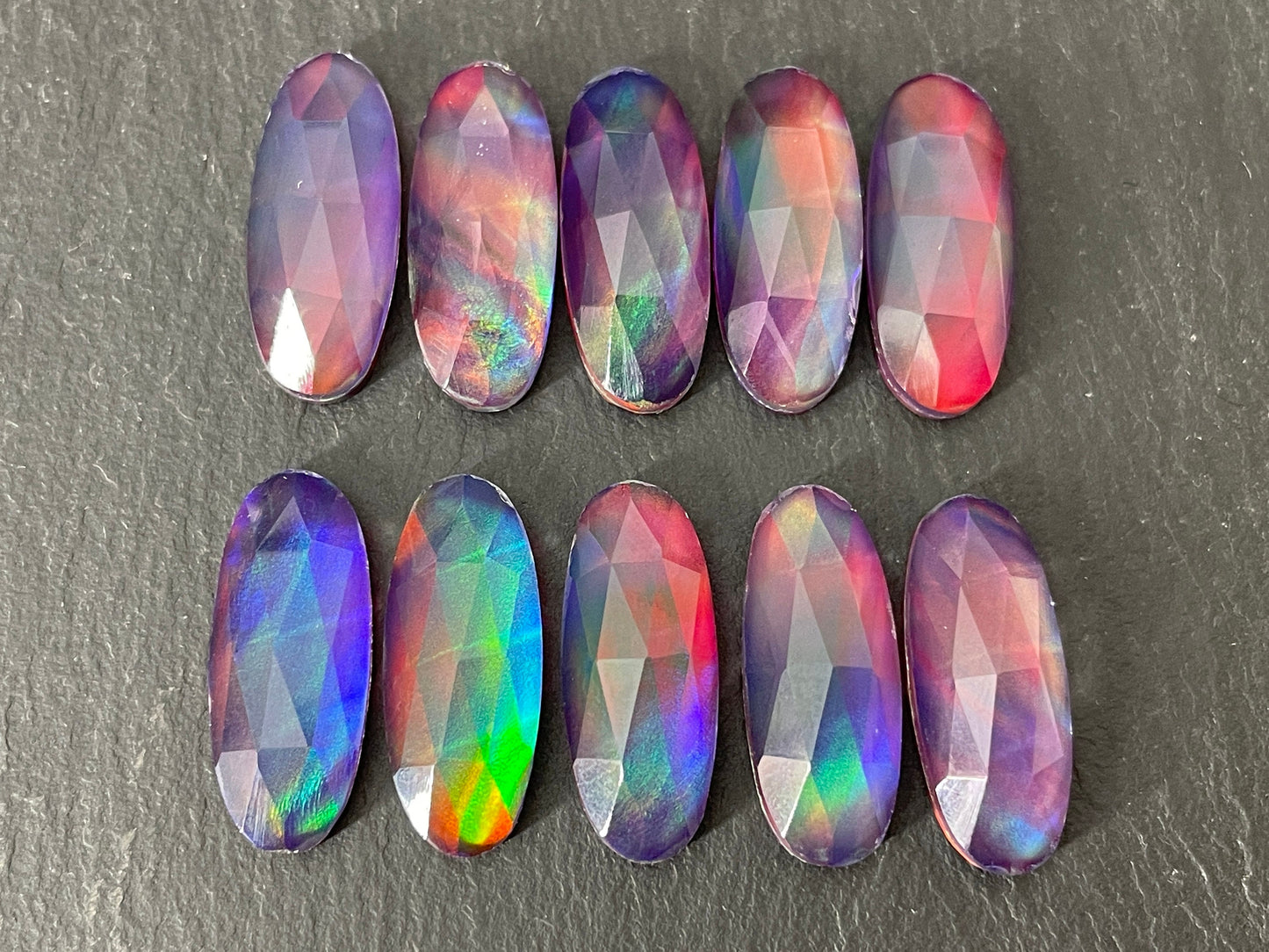 Faceted Aurora Opal oval 8x20mm cabochon - Doublet cabochons