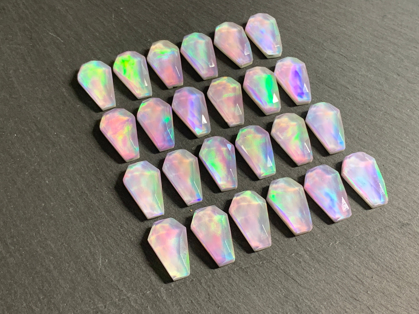 Faceted Aurora Opal coffin 10x16mm cabochon - Doublet cabochons