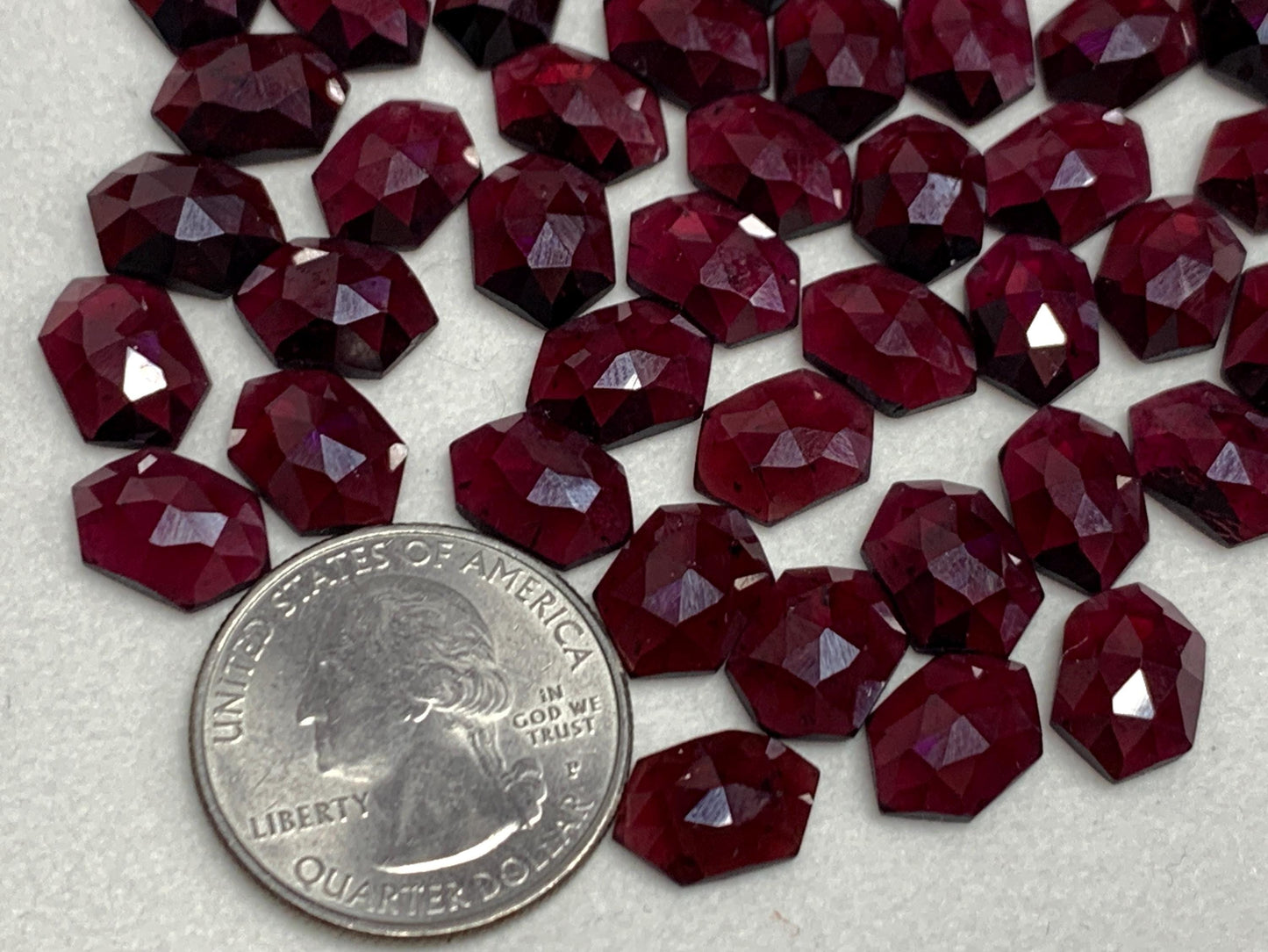 Faceted Rhodolite Garnet long hexagon 8x12mm cabochon