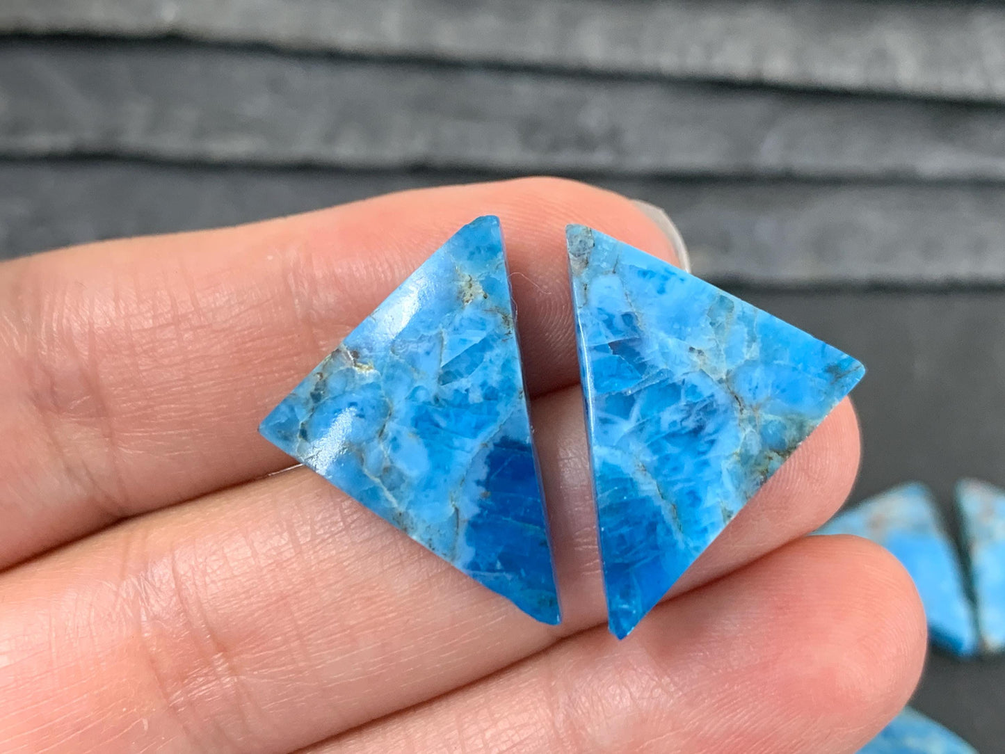 Apatite trillion, free form 20-25mm long cabochon - Buy by pair