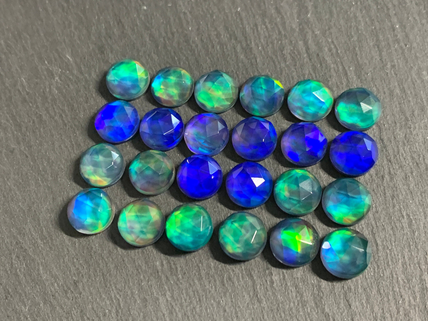 Faceted Aurora Opal 10mm cabochon - Doublet cabochons