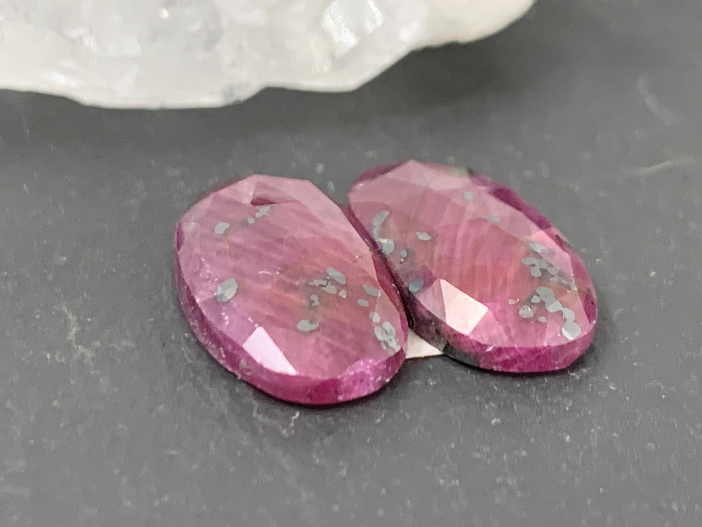 Faceted Ruby pair 9x17x3mm cabochon.