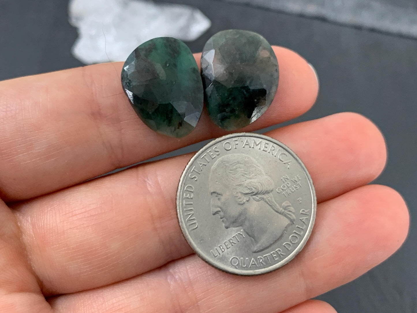 Faceted Emerald pair 13x17x4mm cabochon