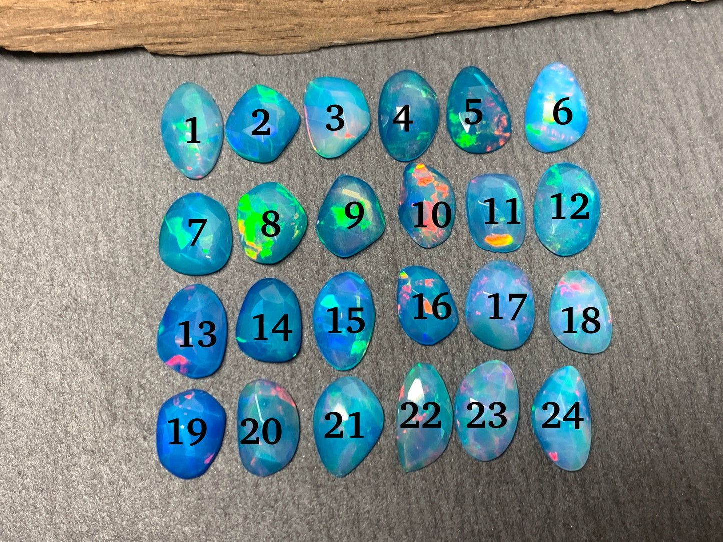 Faceted Blue Ethiopian Opal 8-10mm long cabochon