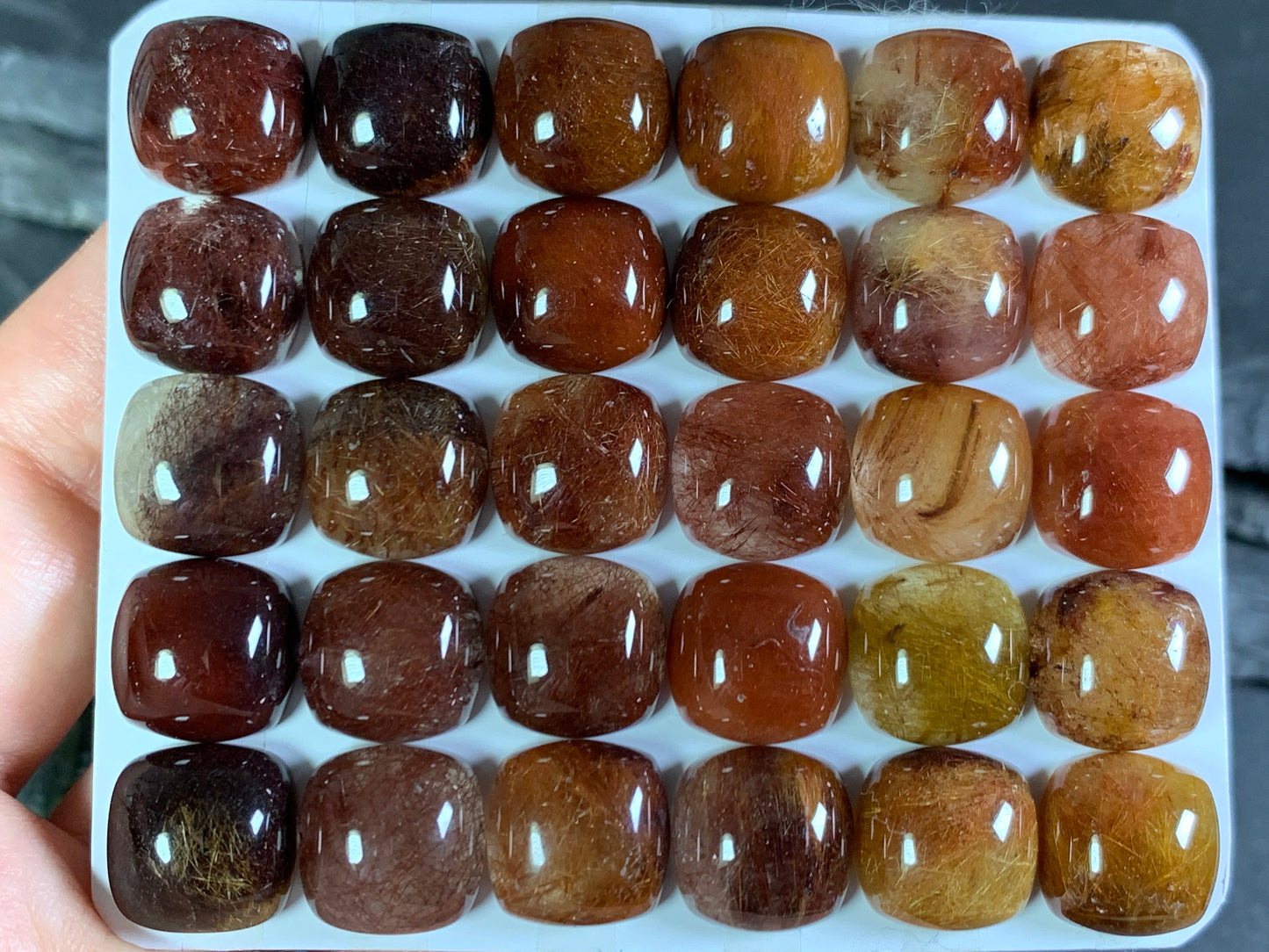 Rutilated Quartz square 12x12mm cabochon - Calibrated Cabochons