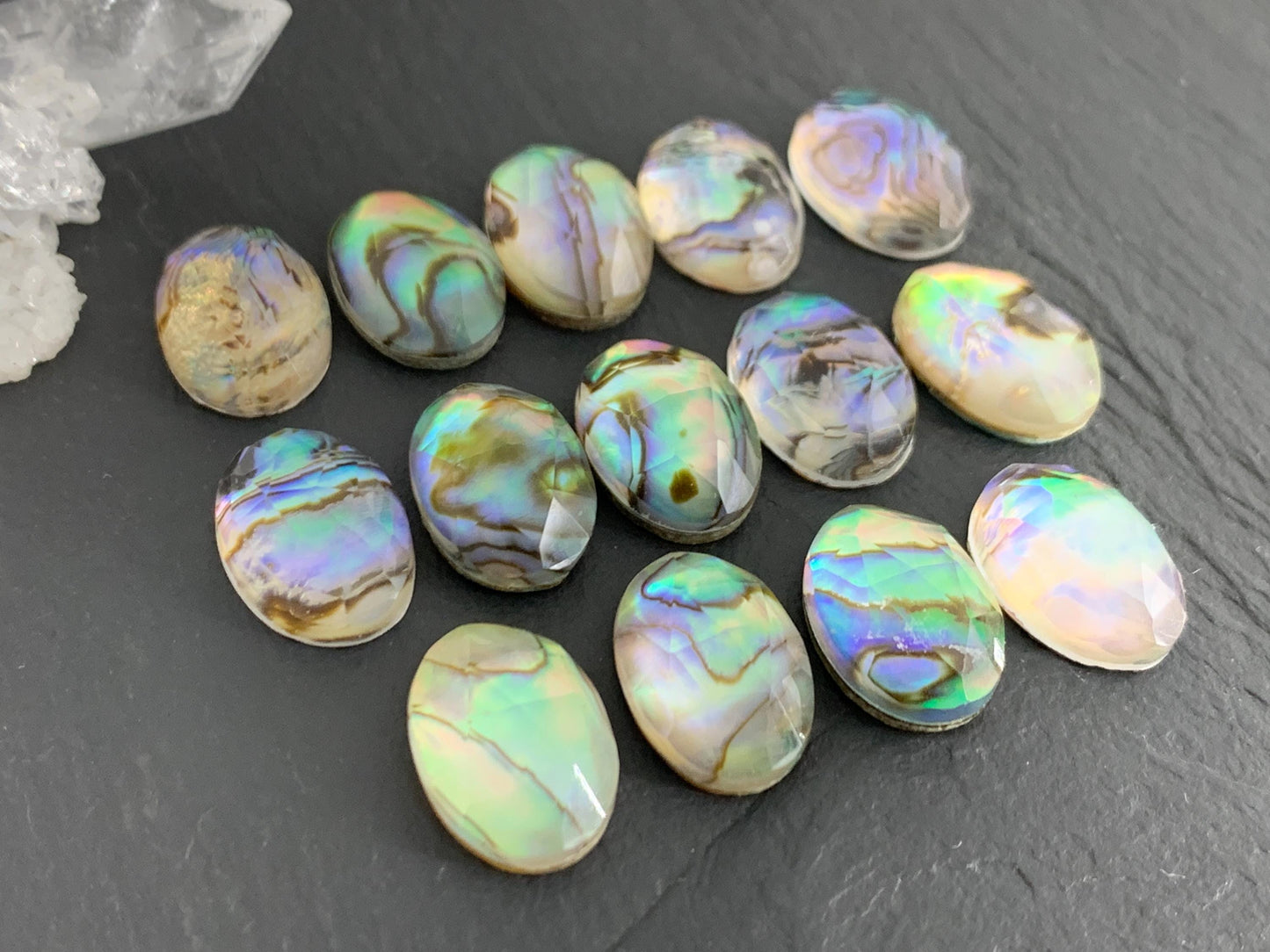 Faceted Abalone oval 10x14mm doublet cabochon