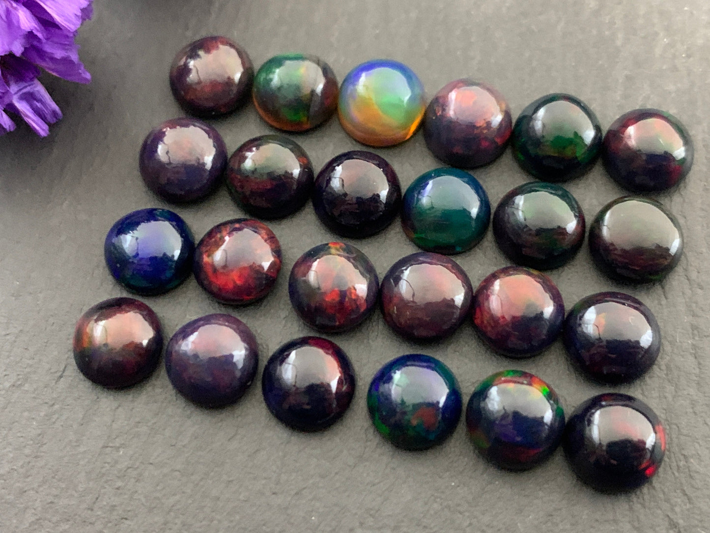 Black Ethiopian Opal round 8mm cabochon