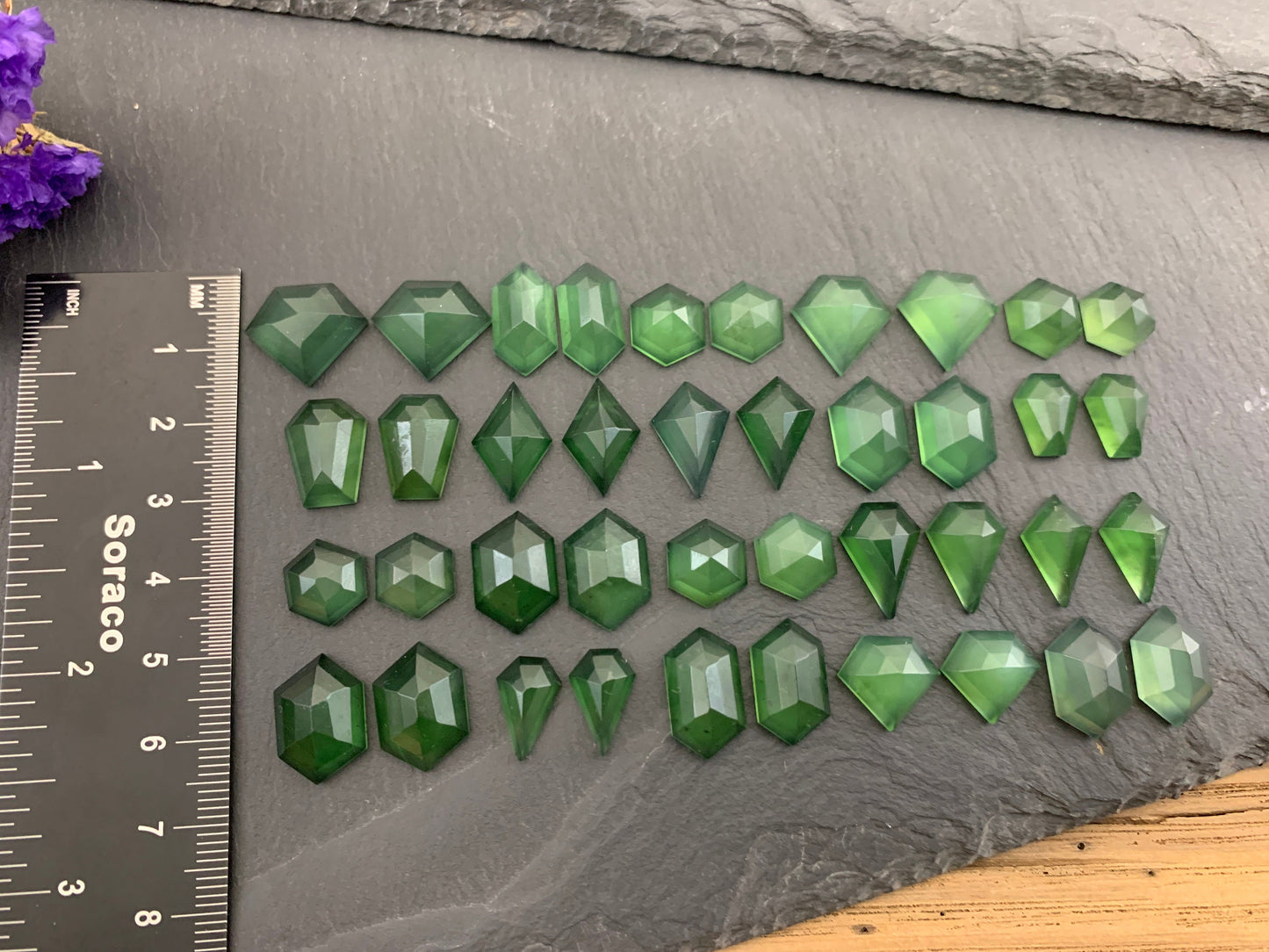 Faceted Serpentine pair cabochon