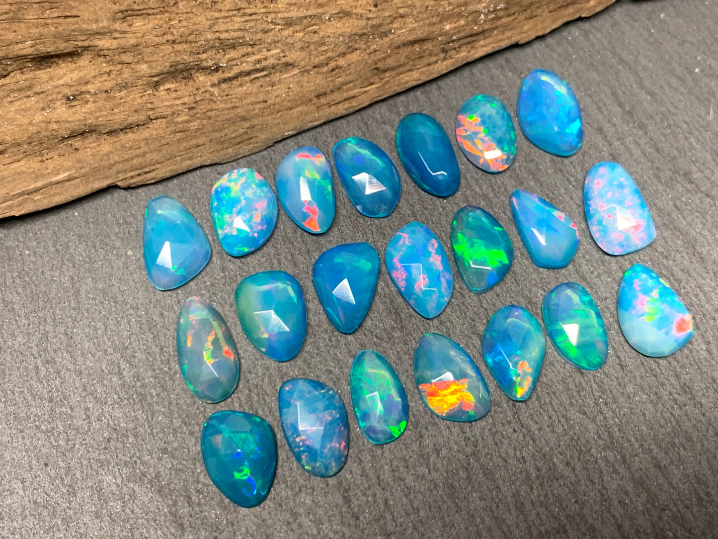 Faceted Blue Ethiopian Opal 8-10mm long cabochon