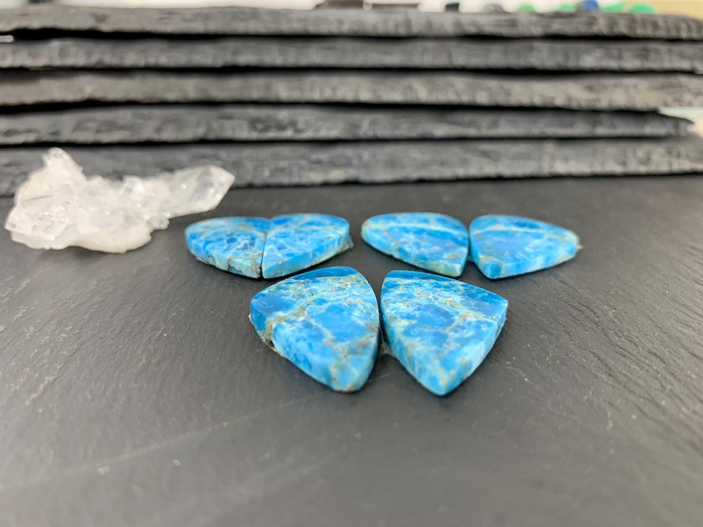 Apatite pear, free form 25-34mm long cabochon - Buy by pair