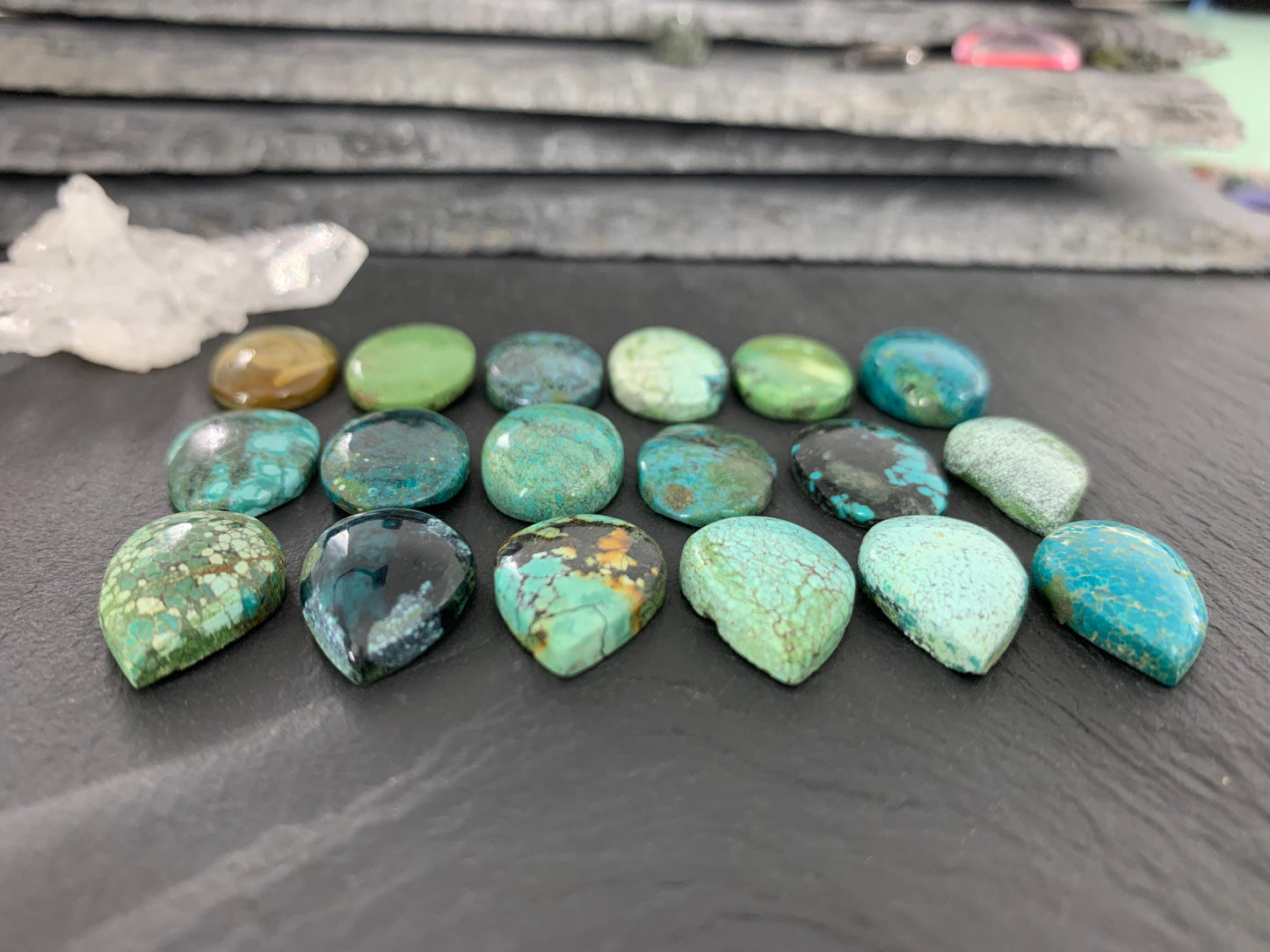 Tibetan Turquoise Cabochon Pear, Oval 13x18mm Natural Gemstone Hand Cut Stone