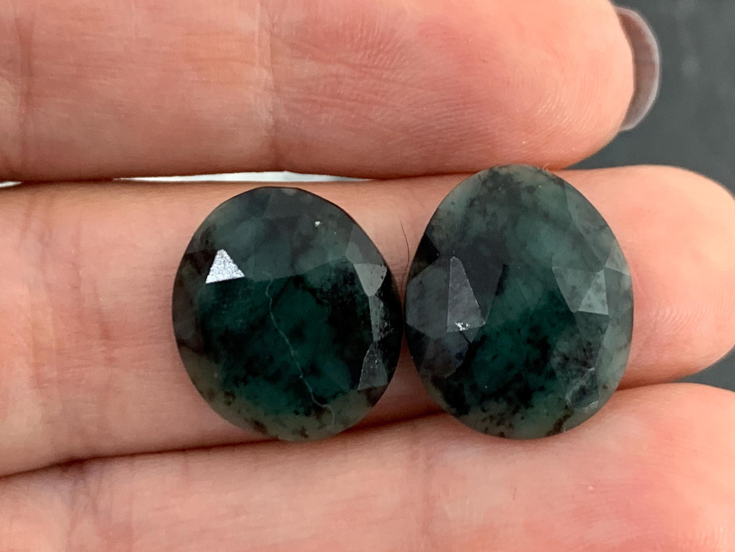 Faceted Emerald Pair 14x16x4mm cabochon