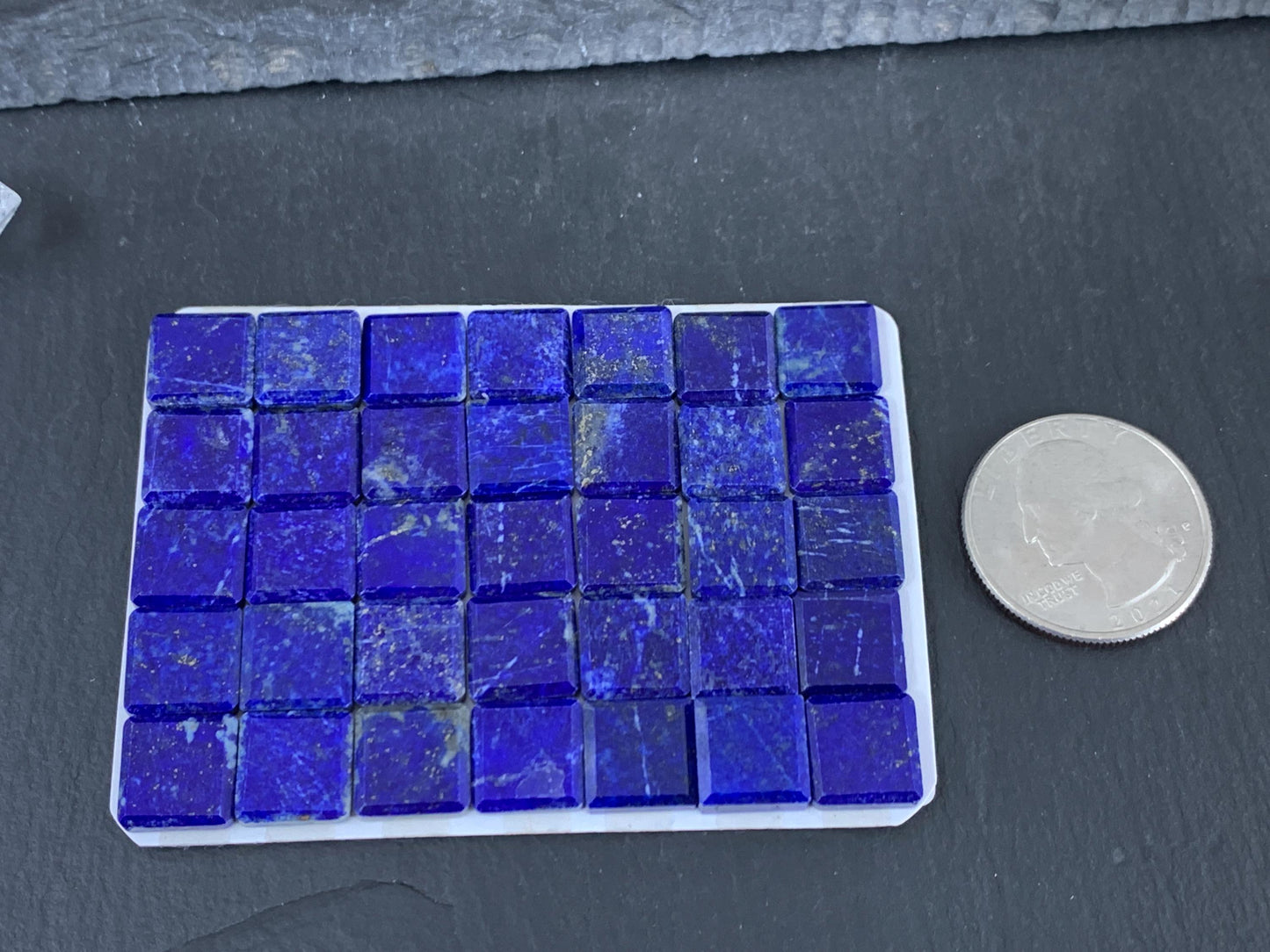 Flat Lapis Lazuli square 10mm cabochon with faceted edge - Calibrated cabochons
