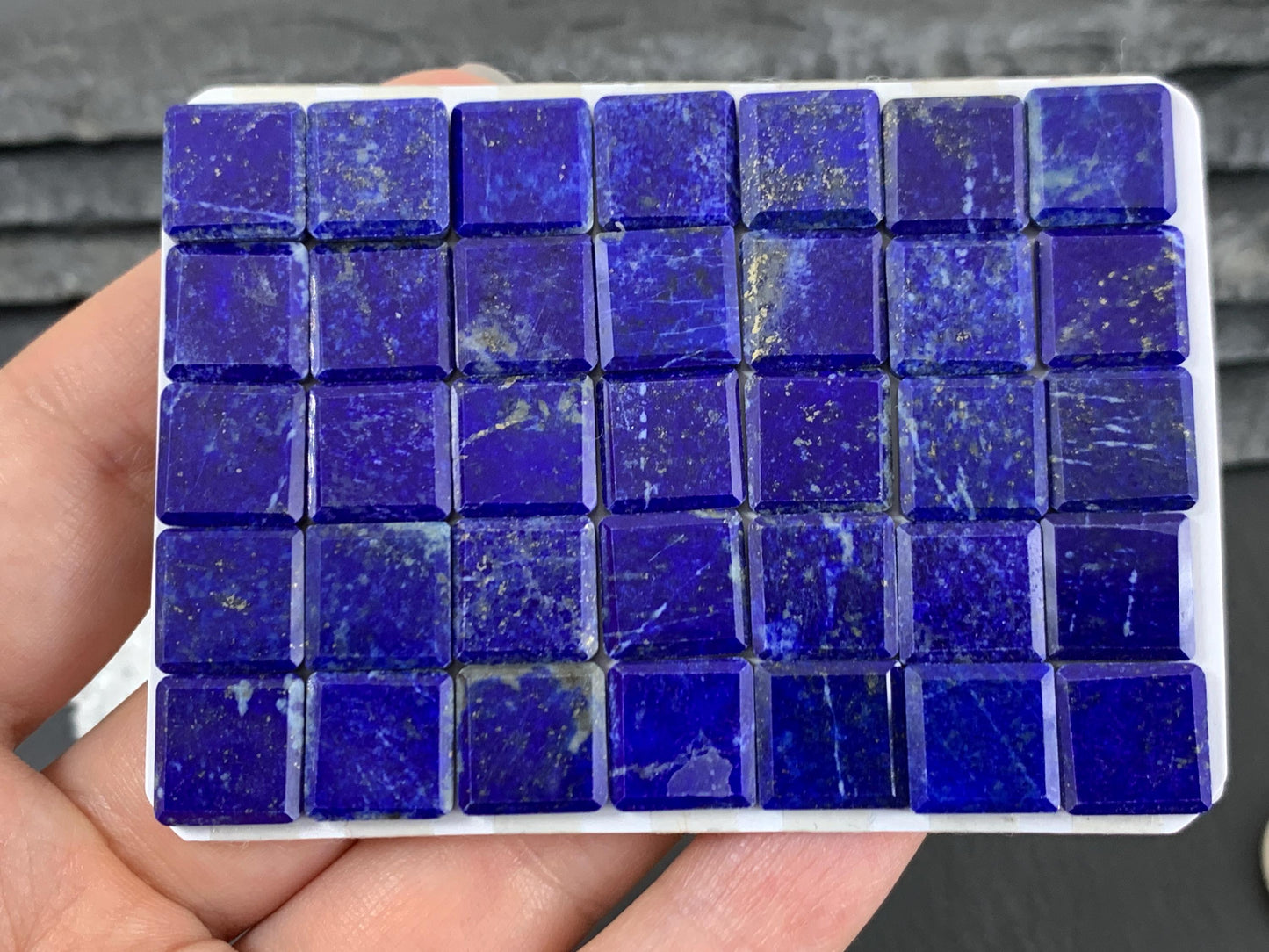 Flat Lapis Lazuli square 10mm cabochon with faceted edge - Calibrated cabochons