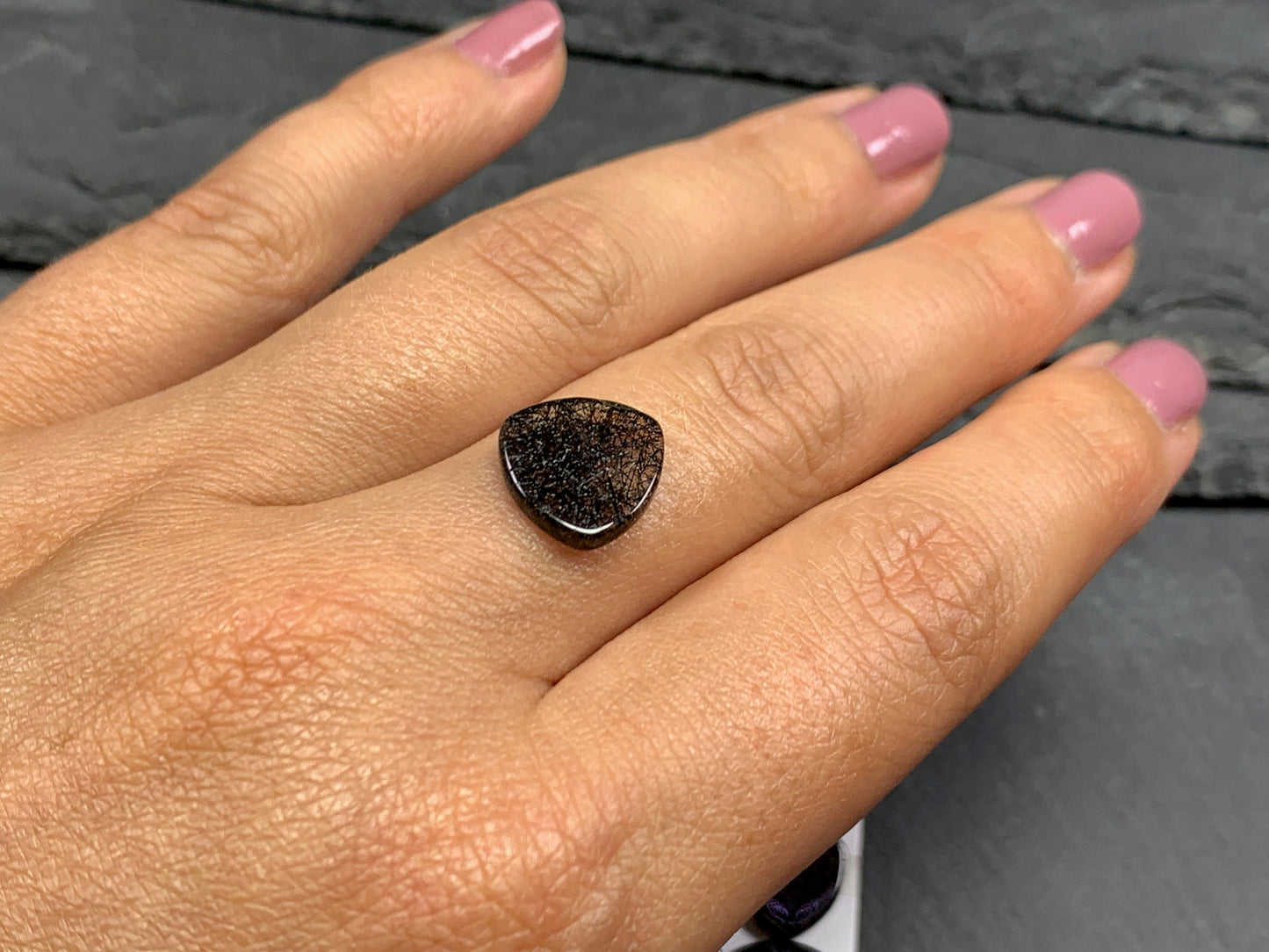 Flat black Rutilated Quartz trillion 12mm cabochon - Calibrated cabochons