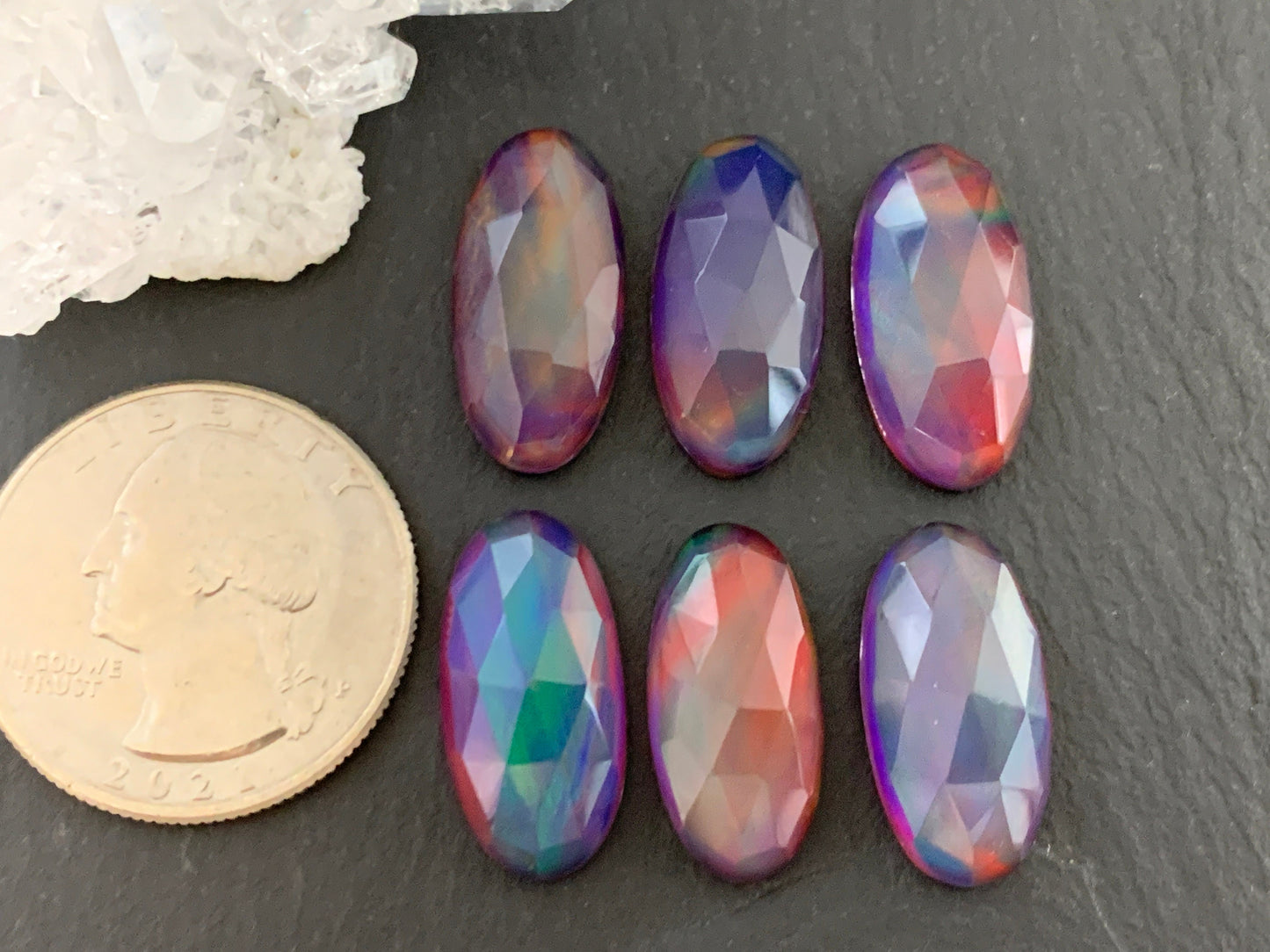 Faceted Aurora Opal oval 10x20mm cabochon - Doublet cabochon